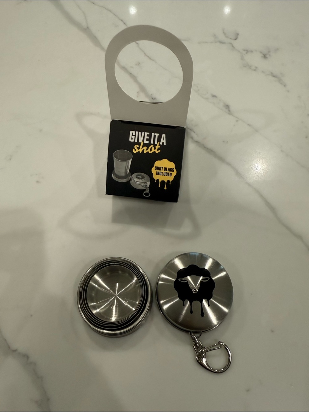 Screwball Whiskey Collapsible Stainless Steel Shot Glass Keychain - Silver - Picture 4 of 4